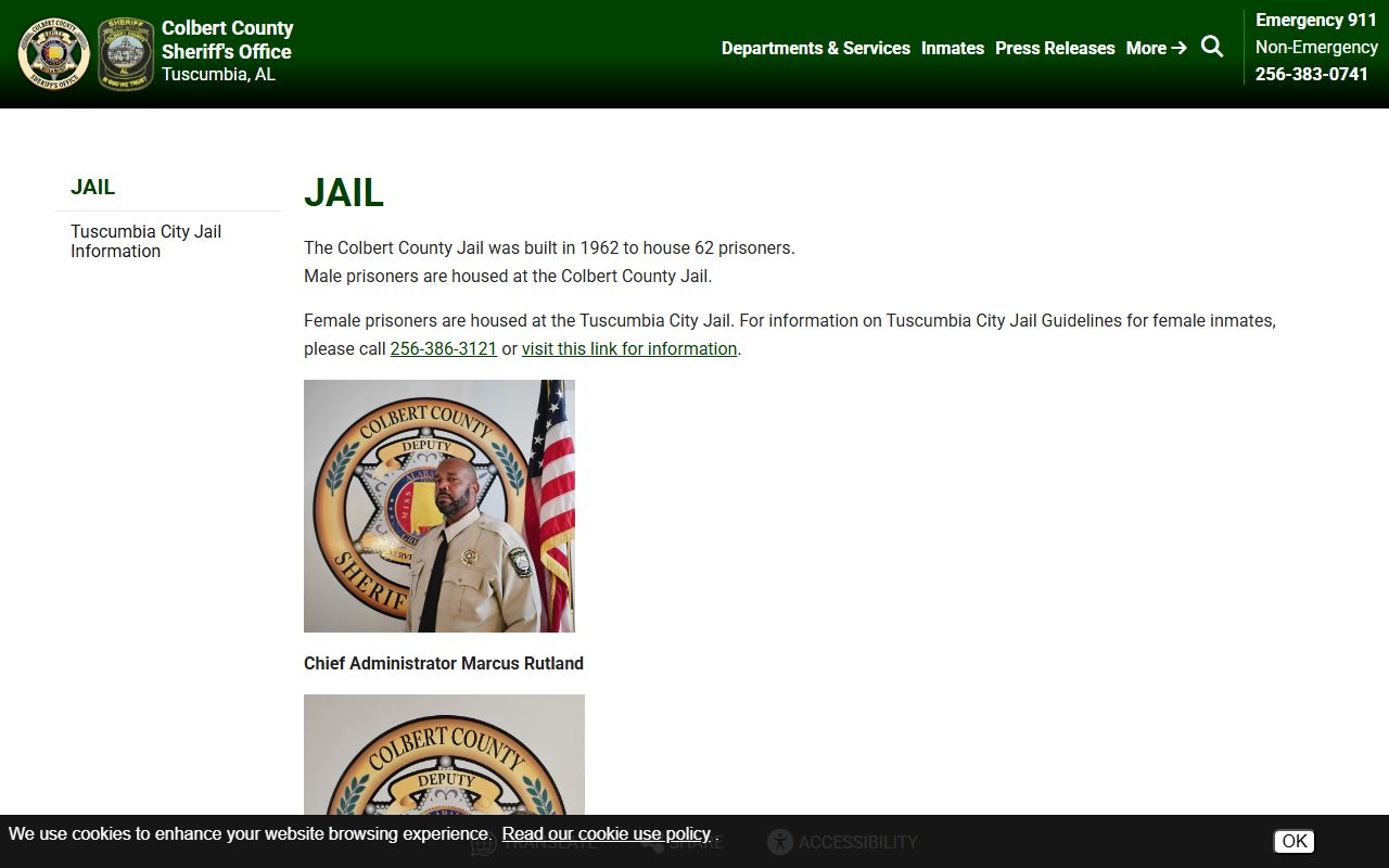 Colbert County Jail inmate roster and jail information page