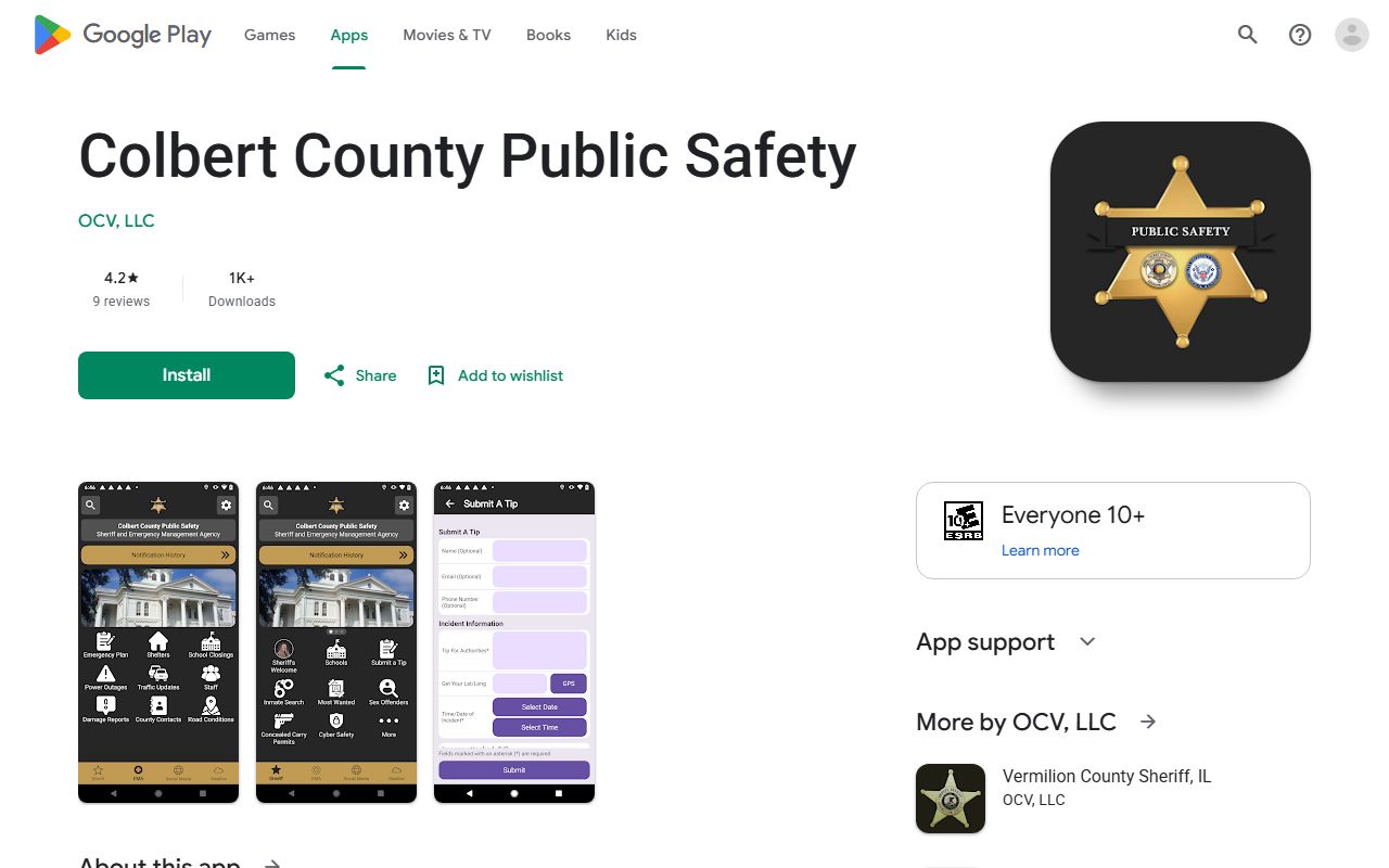 Colbert County public safety app listing tied to the county inmate population and alerts